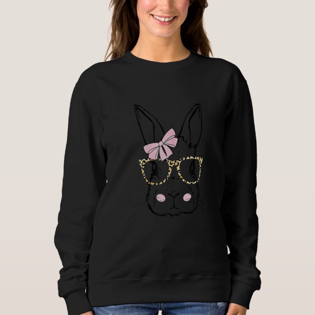 Sweatshirt Lunettes Empreinte de léopard Visage Bunny Pink Bo (Devant)
