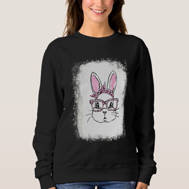 Sweatshirt Lunettes léopard à visage de lapin blanchies Happy (Devant)