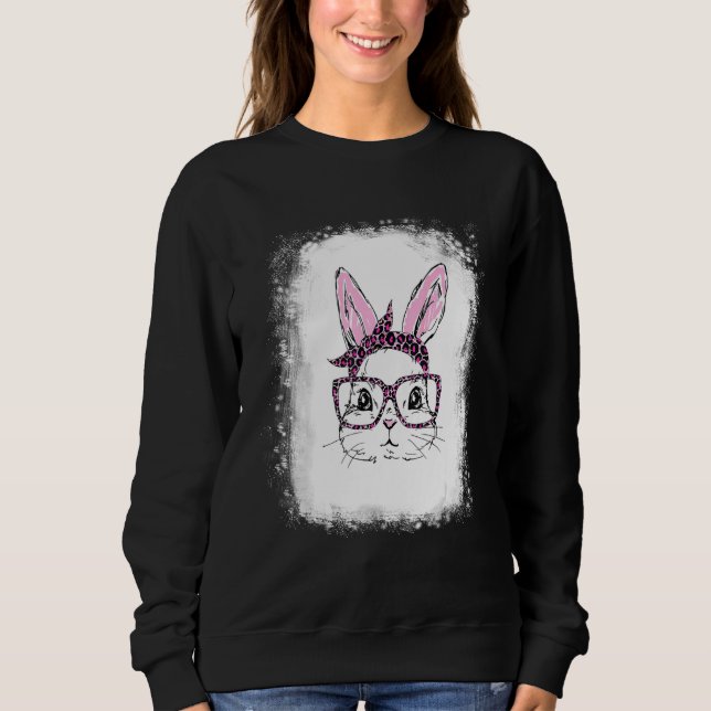 Sweatshirt Lunettes léopard à visage de lapin blanchies Happy (Devant)