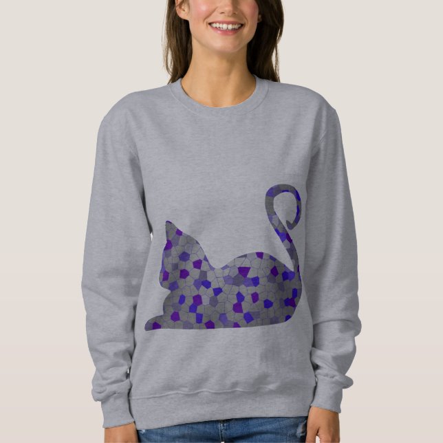 Sweatshirt L'usage de femmes bleu de chat de mosaïque (Devant)