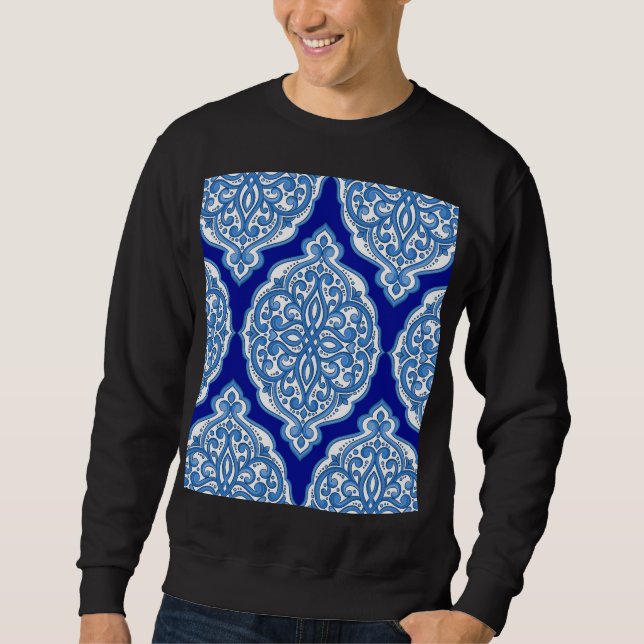 Sweatshirt Luxe blanc-bleu, ornement turc. (Devant)