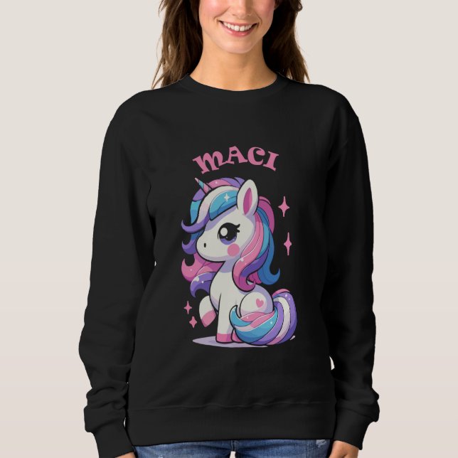 Sweatshirt Maci Cute Unicorn Design pour filles Nom Maci (Devant)