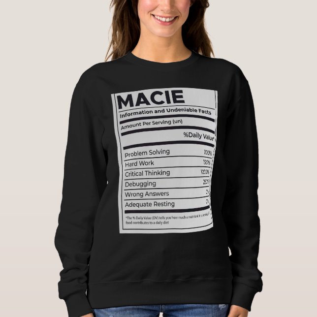 Sweatshirt Macie Nutrition Information Problème Résoudre Dur  (Devant)