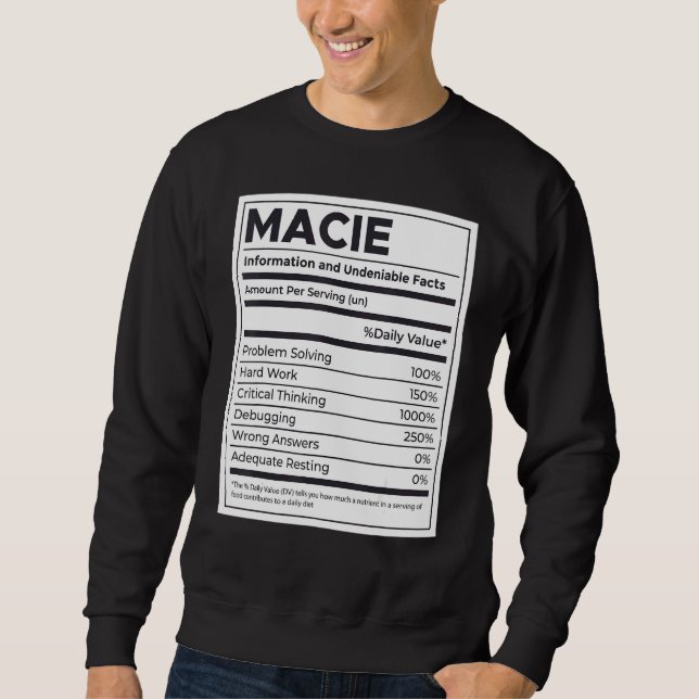 Sweatshirt Macie Nutrition Information Problème Résoudre Dur (Devant)