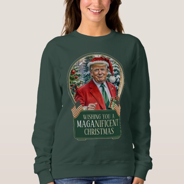 Sweatshirt MAGA Noël Trump Père Noël Snow Globe femmes (Devant)