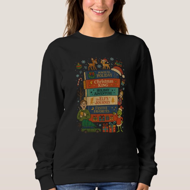 Sweatshirt Magical Holiday Book Stack –Cute Vintage Christmas (Devant)