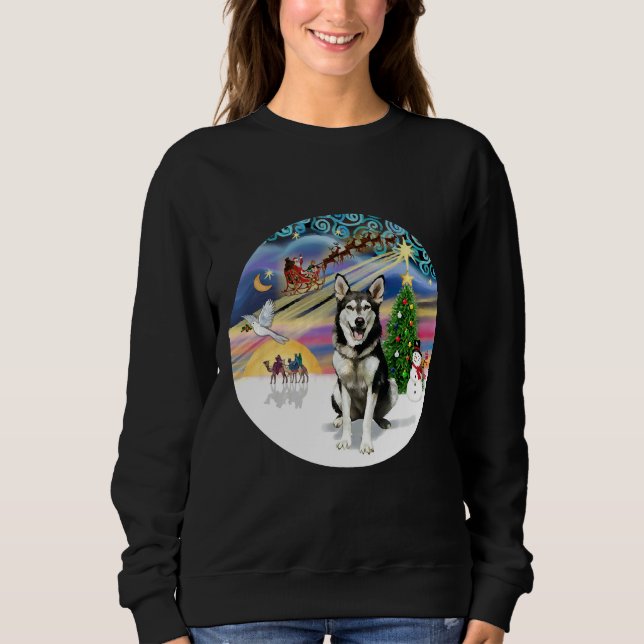Sweatshirt Magie De Noël Avec Un Husky De L'Alaska (Devant)
