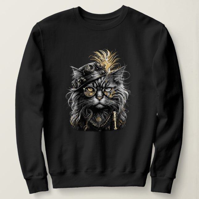 Sweatshirt Magnifique chat steampunk  (Design devant)
