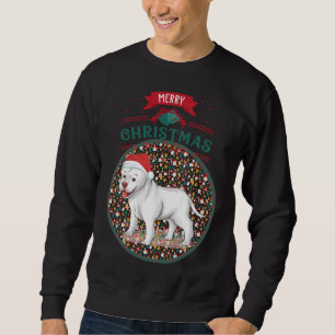 Sweatshirt Magnifique Pitbull blanc avec chapeau de Père Noël