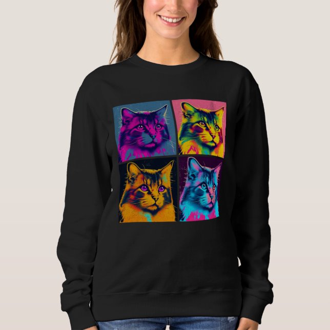 Sweatshirt Maine Coon Cat Pop Illustration Colorful Animal  1 (Devant)