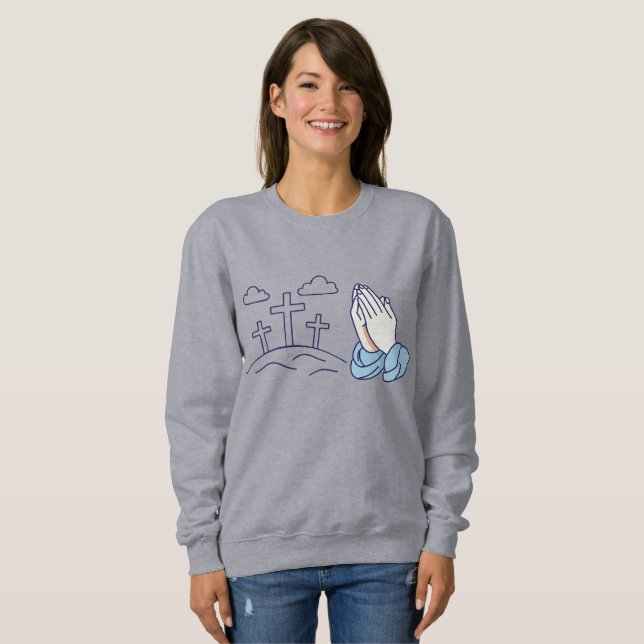 Sweatshirt Mains en prière et croix du Calvaire (Devant entier)