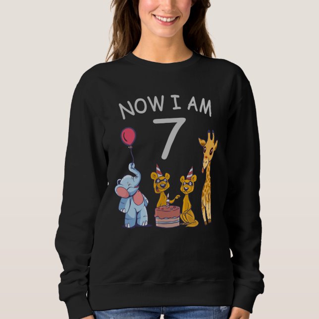Sweatshirt Maintenant j'ai 7 ans 7ème anniversaire au Zoo (Devant)