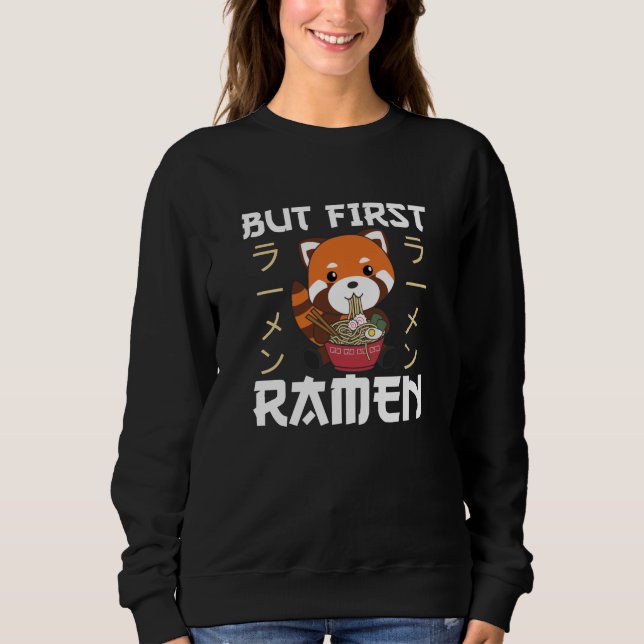 Sweatshirt Mais Le Premier Ramen Rouge Panda Mange Ramen (Devant)