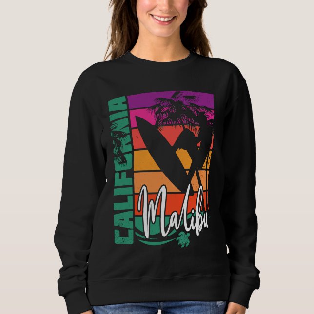 Sweatshirt Malibu California Retro Sunset Beach Surfer Surfin (Devant)