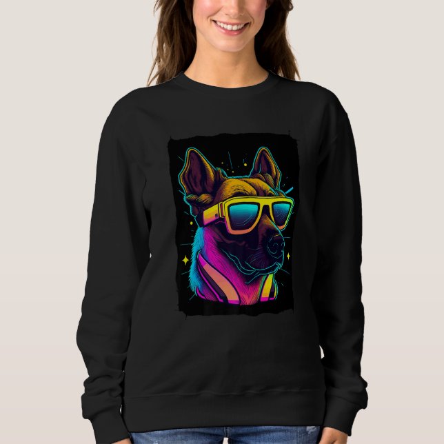 Sweatshirt Malinois Dog with Sunglasses Premium (Devant)