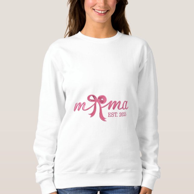 Sweatshirt Mama Est 2025 Chaud Rose Bow Coquette fête des mèr (Devant)