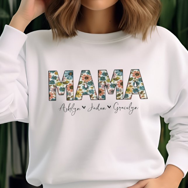 Sweatshirt Mama personnalisée Rétro W/ Noms des enfants Fête  (Créateur téléchargé)