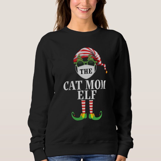 Sweatshirt Maman Chat Elf Ensemble De Pjs De Noël En Famille (Devant)
