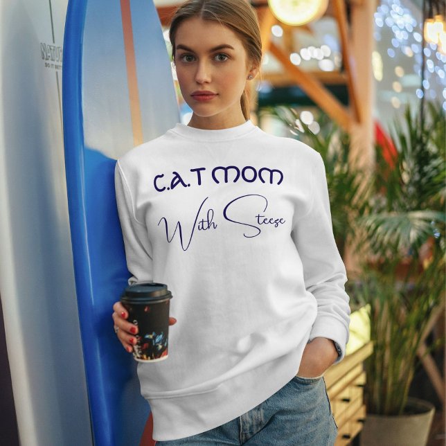 Sweatshirt Maman Chat Personnalisée Bleu Script Drôle Amateur (Créateur téléchargé)