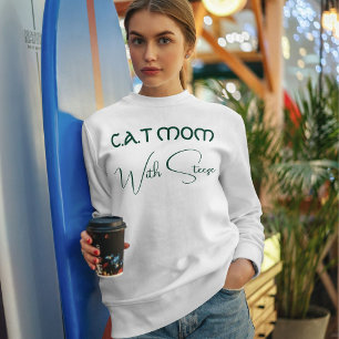 Sweatshirt Maman Chat Personnalisée Vert Script Drôle Amateur