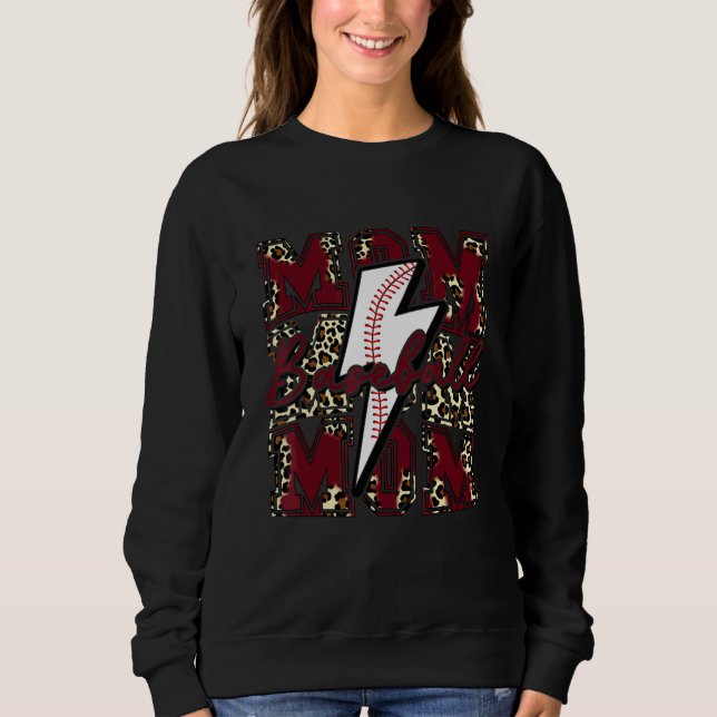 Sweatshirt Maman de baseball Éclair de baseball Léopard Marro (Devant)