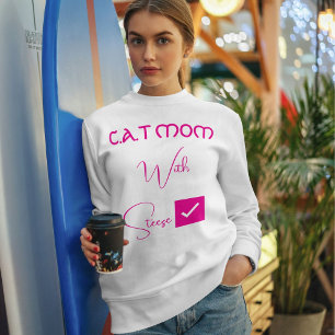 Sweatshirt Maman de chat drôle écriture rose personnalisée am