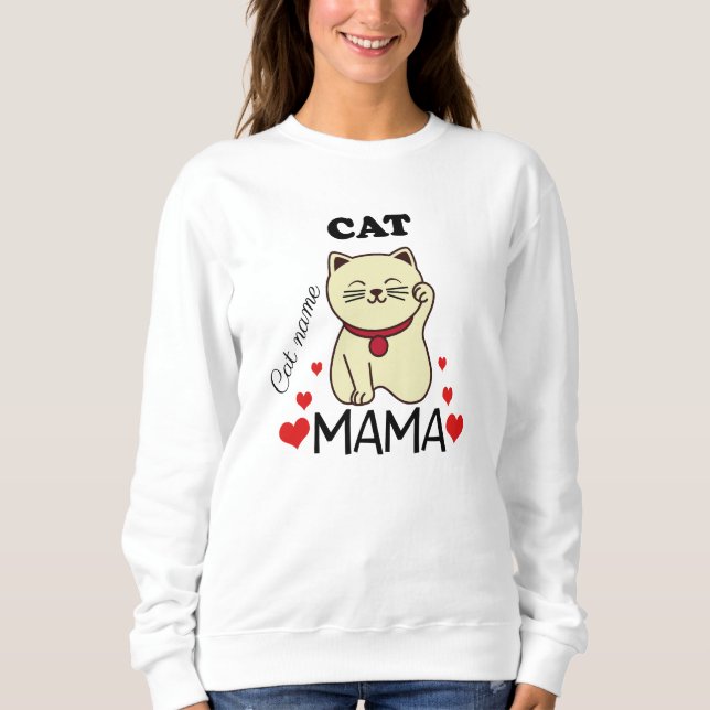 Sweatshirt Maman de chat personnalisée avec nom de chat femme (Devant)