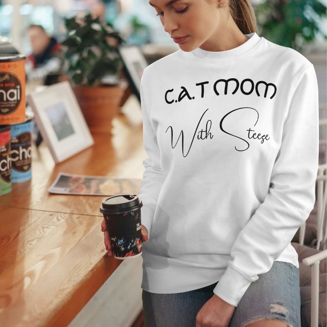 Sweatshirt Maman de chat personnalisée écriture noire drôle a (Créateur téléchargé)