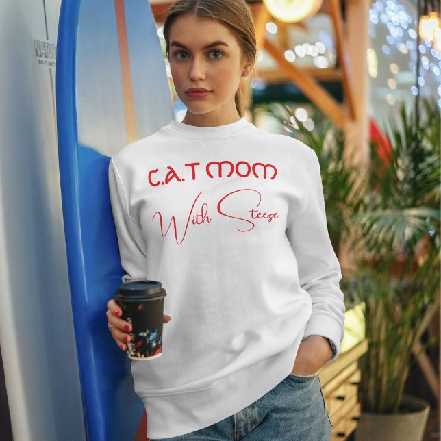 Sweatshirt Maman de chat personnalisée écriture rouge drôle a (Créateur téléchargé)