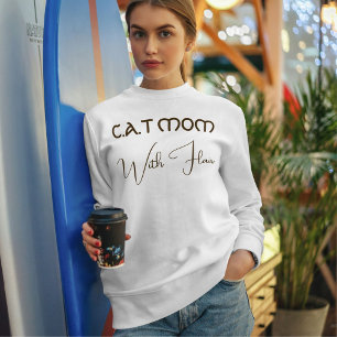 Sweatshirt Maman de chat personnalisée marron foncé écriture
