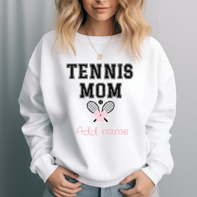 Sweatshirt Maman de tennis personnalisée avec nœud rose et ra (Créateur téléchargé)