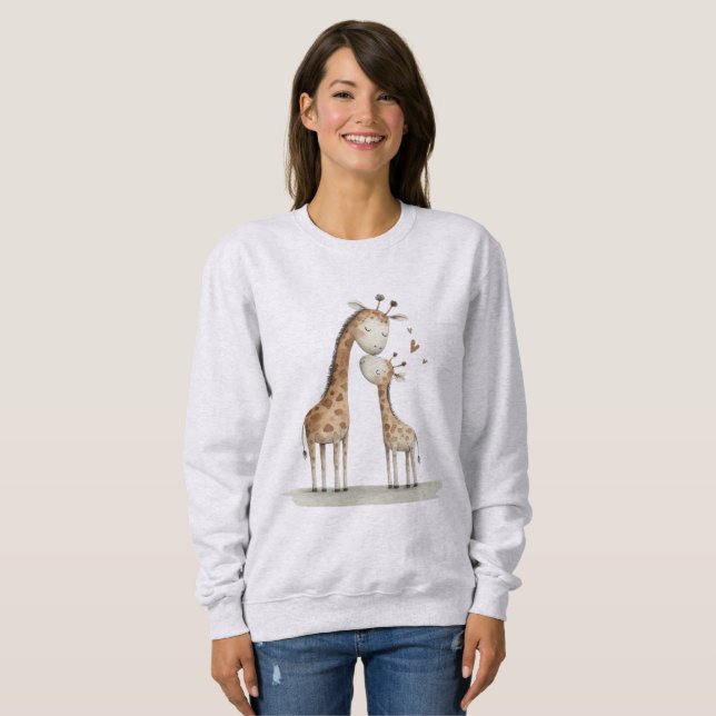 Sweatshirt Maman et bébé girafe Illustration mignonne (Devant entier)