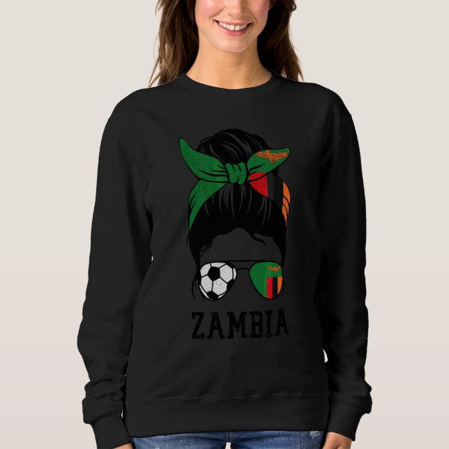 Sweatshirt Maman Footballeuse Zambienne Bun Décoiffé Drapeau  (Devant)