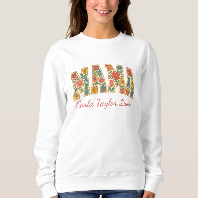 Sweatshirt Maman personnalisée avec nom d'enfant ou année est (Devant)