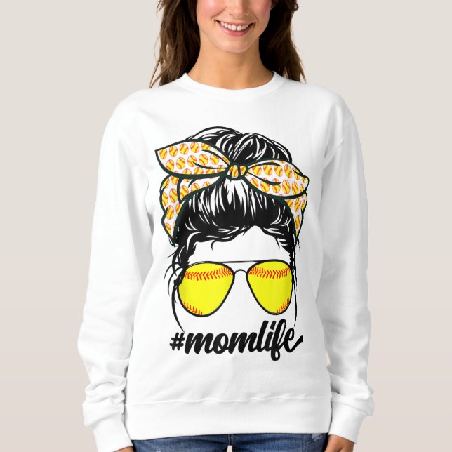 Sweatshirt Maman Vie Messager Bun Softball Baseball Moms mère (Devant)