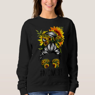Sweatshirt Maman Vie Messager Cheveux Bun Tournesol Femmes Mè