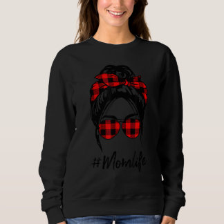 Sweatshirt Maman Vie Messy Bun Cheveux Leopard rouge plaid Ha