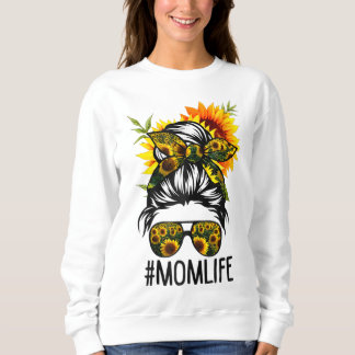 Sweatshirt Maman Vie Messy Cheveux Bun Tournesol Femmes Mère