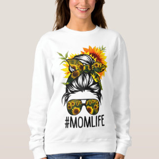 Sweatshirt Maman Vie Messy Cheveux Bun Tournesol Femmes Mère