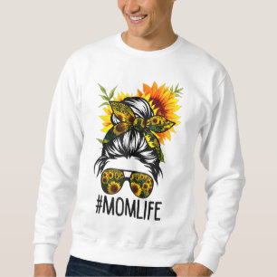 Sweatshirt Maman Vie Messy Cheveux Bun Tournesol Femmes Mère