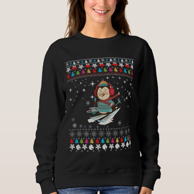Sweatshirt Manchot de Noël qui fait du ski (Devant)