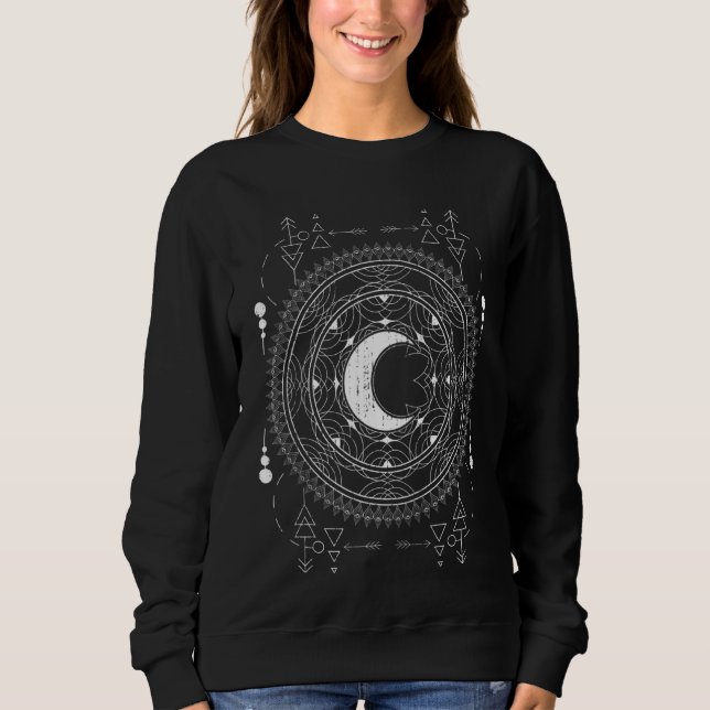 Sweatshirt Mandala Moon Wiccan Witch Blackcraft Pagan Occult (Devant)