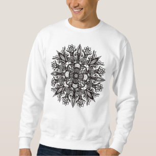 Sweatshirt Mandala psychédélique noire en tatouage de champig