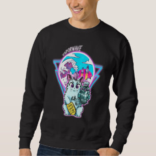 Sweatshirt Maneki-Neko Cyberpunk Chat Avec Vapeur Vave