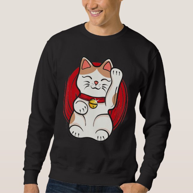 Sweatshirt Maneki Neko Lucky Cat Statue Waving Japanese (Devant)
