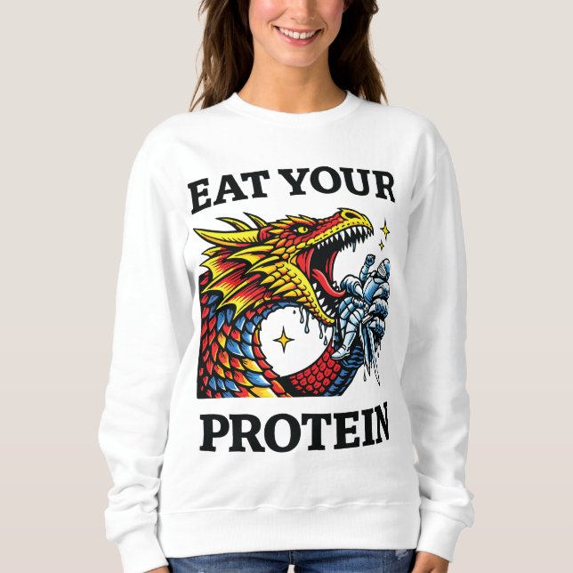Sweatshirt Mangez vos Protéines – Chevalier Épique Mangeant u (Devant)