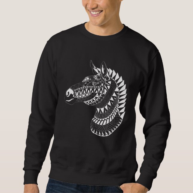 Sweatshirt Maori Polynesian Tattoo Zebra Horse Quilted Zebra  (Devant)