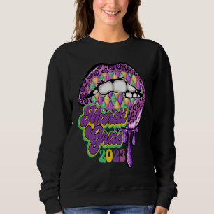 Sweatshirt Mardi Gras 2023 Femmes perles Lèvres Léopard Carna