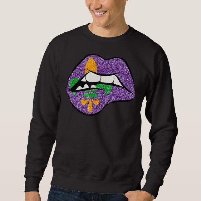 Sweatshirt Mardi Gras Lèvres Fleur De Lis Chemise Pour Gras (Devant)