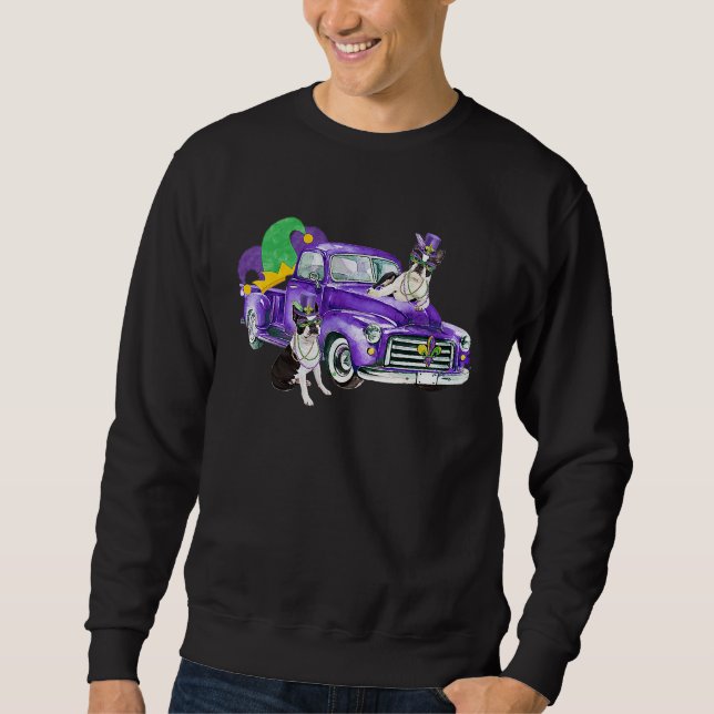 Sweatshirt Mardi Gras Pickup Truck Boston Terrier (Devant)